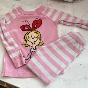 Hanna Andersson Pink and White Striped Kids Pajamas grinch collection